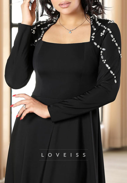 Square Long Sleeves Beaded A-Line Mother of Bride Dress