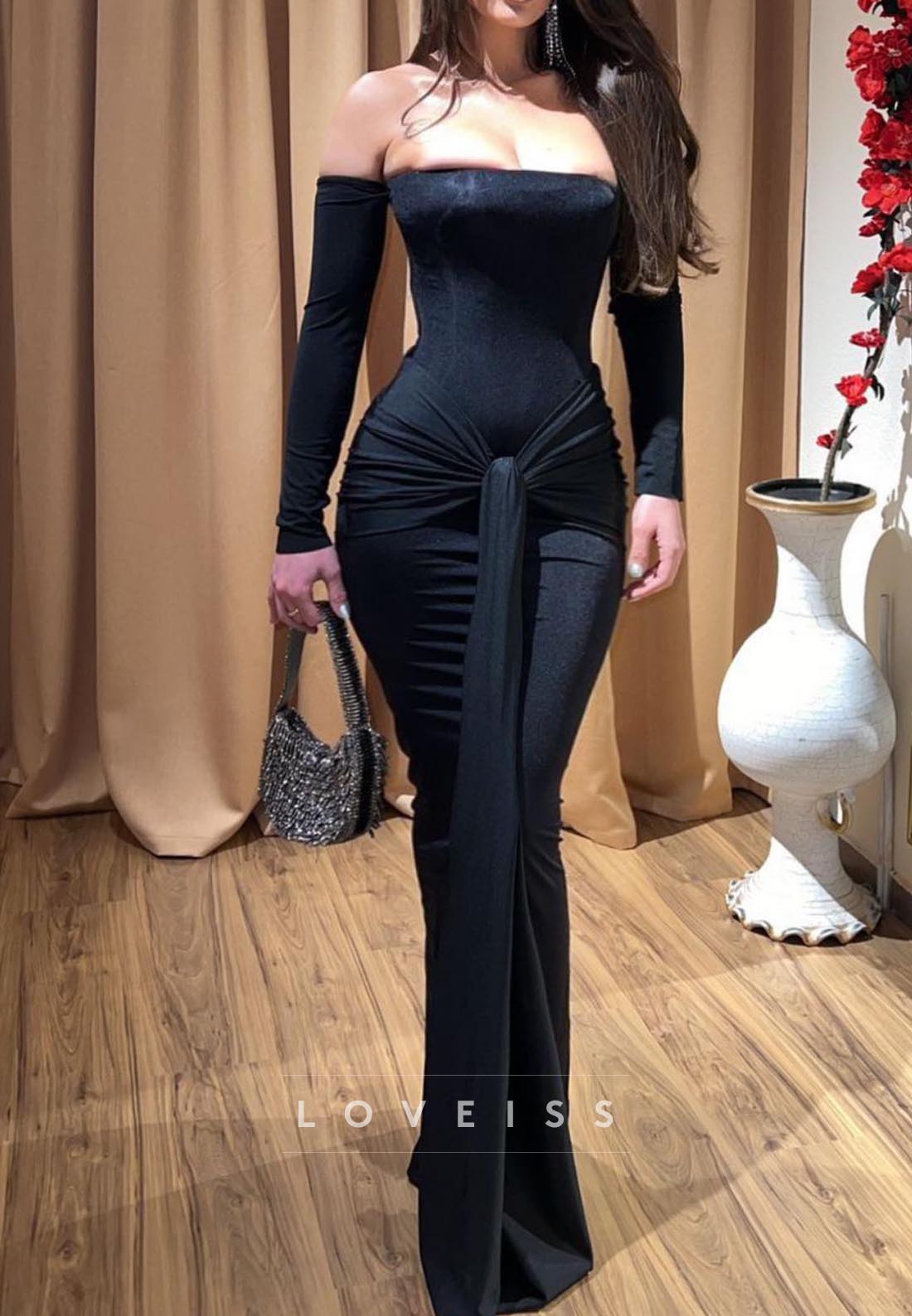 Square Long Sleeves Fitted Mermaid Evening Dress