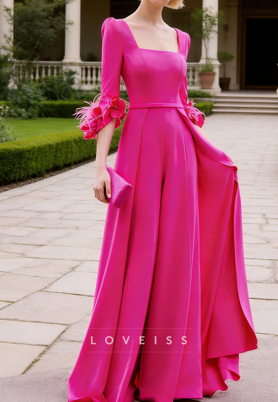 Square Long Sleeves Jumpsuit Mother of Bride Cocktail Dress