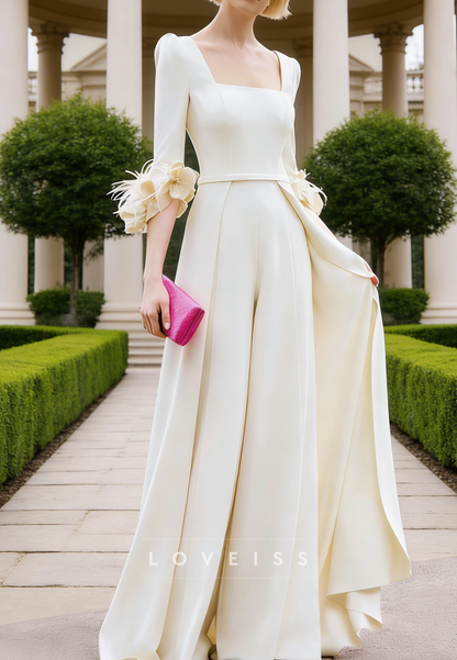 Square Long Sleeves Jumpsuit Mother of Bride Cocktail Dress