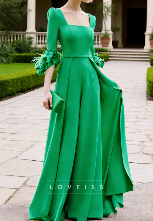 Square Long Sleeves Jumpsuit Mother of Bride Cocktail Dress
