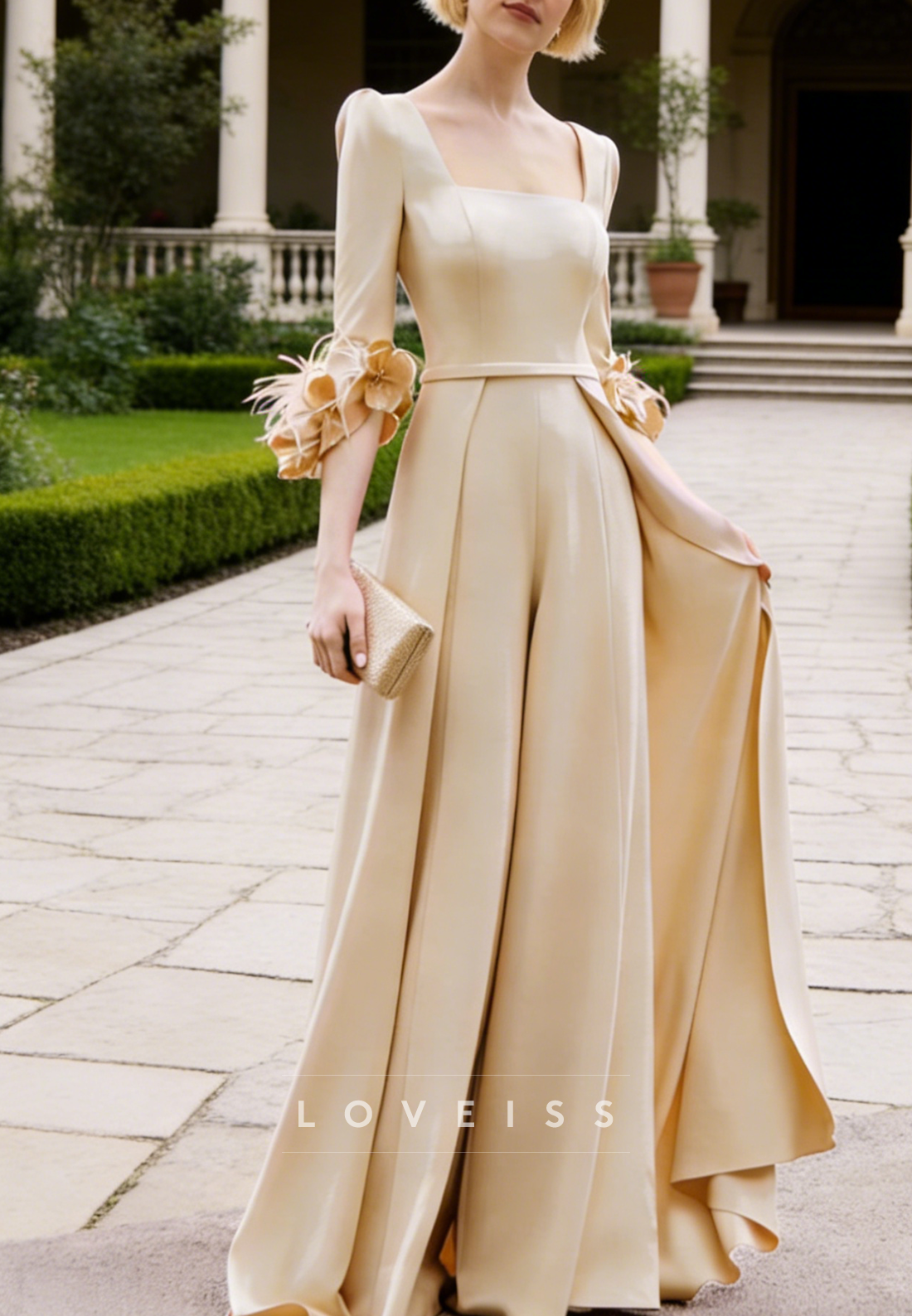 Square Long Sleeves Jumpsuit Mother of Bride Cocktail Dress