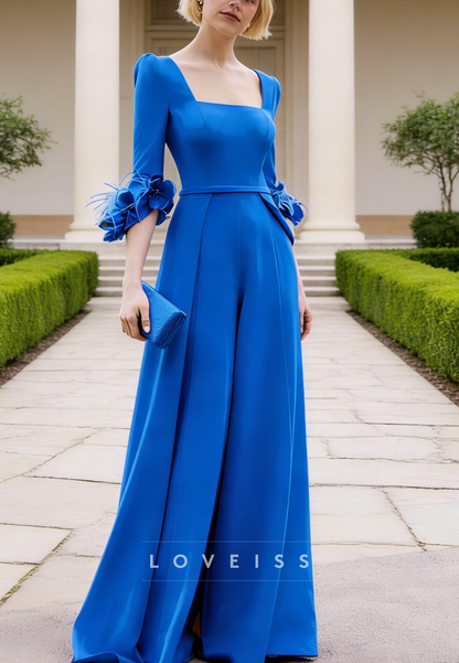 Square Long Sleeves Jumpsuit Mother of Bride Cocktail Dress