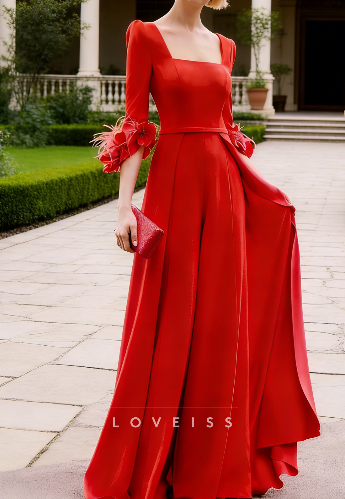 Square Long Sleeves Jumpsuit Mother of Bride Cocktail Dress