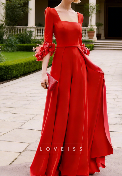 Square Long Sleeves Jumpsuit Mother of Bride Cocktail Dress