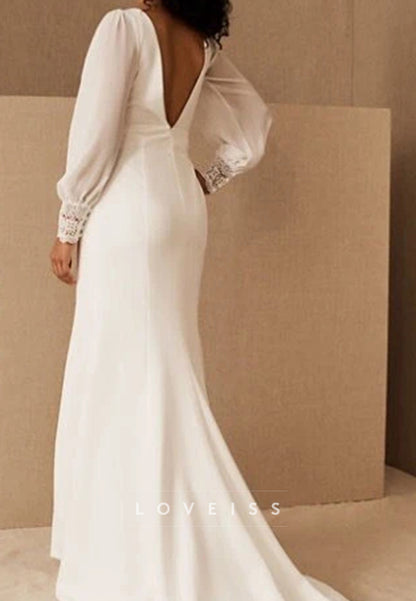 Square Long Sleeves Mermaid Simple Wedding Dress