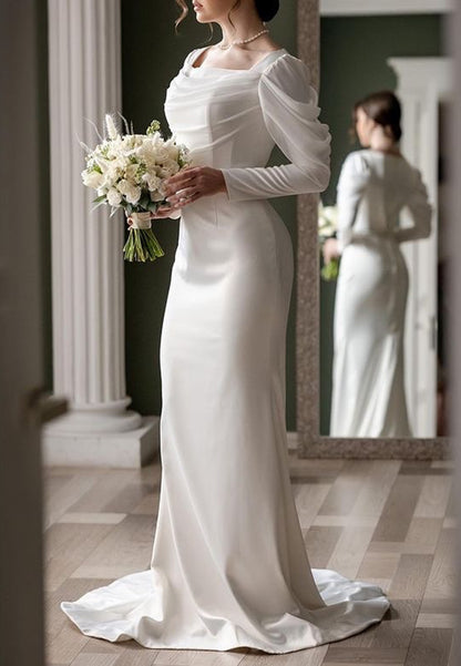 Square Long Sleeves Sleek Mermaid Classic Wedding Dress