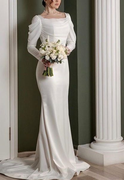 Square Long Sleeves Sleek Mermaid Classic Wedding Dress