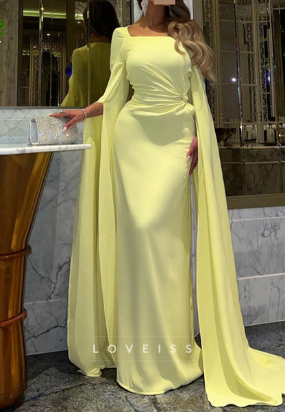 Square Long Sleeves Sleek Mermaid Formal Dress