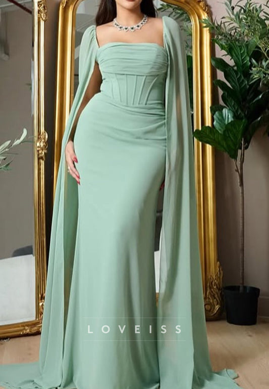Square Long Sleeves Sleek Sheath Formal Dress