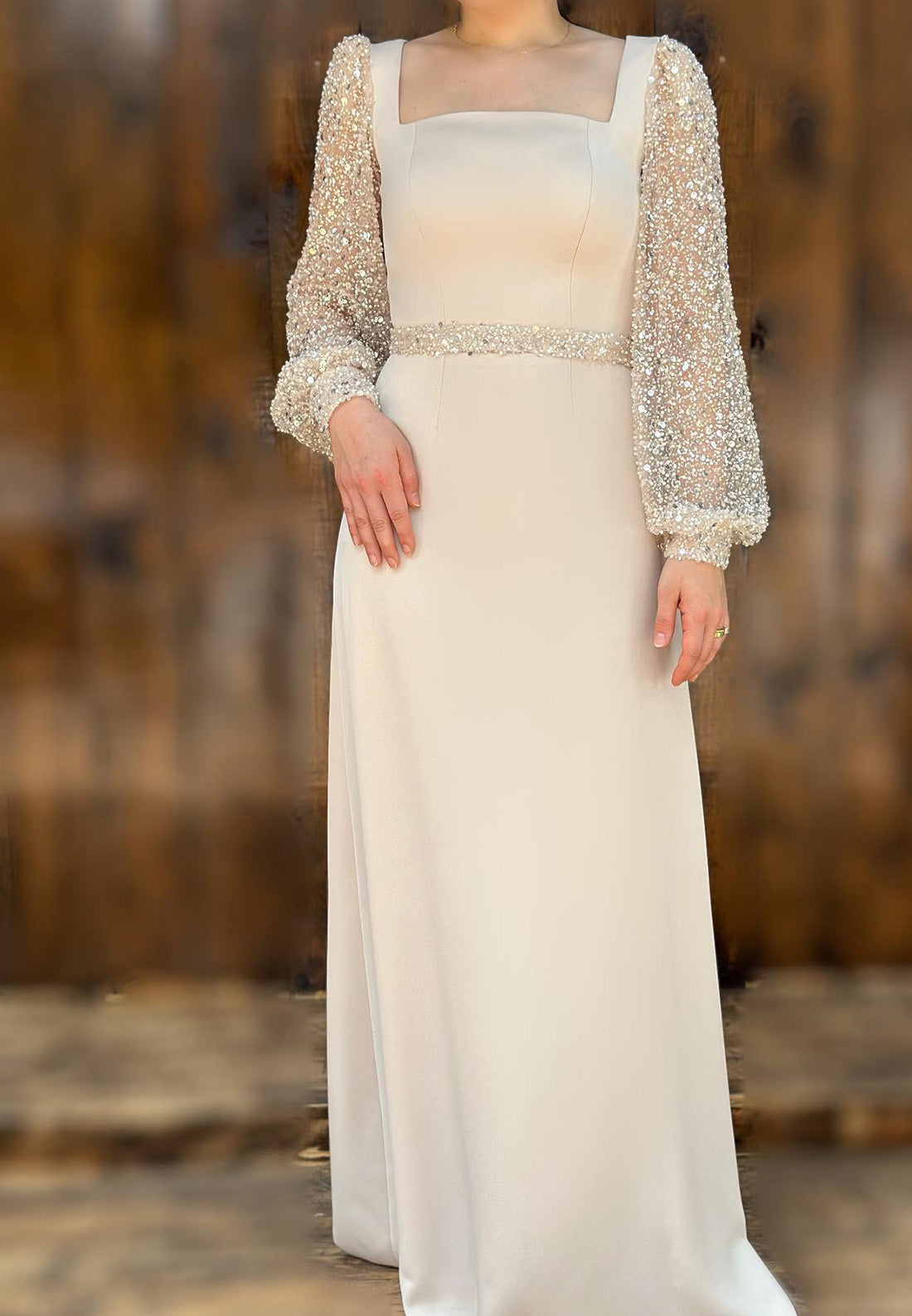 Square Long Sleeves Sleek Sheath Mother of Birde Dress