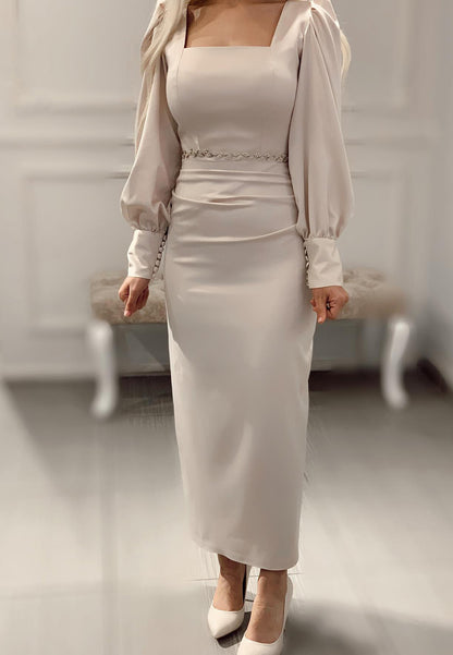 Square Long Sleeves Sleek Sheath Mother of Bride Dress