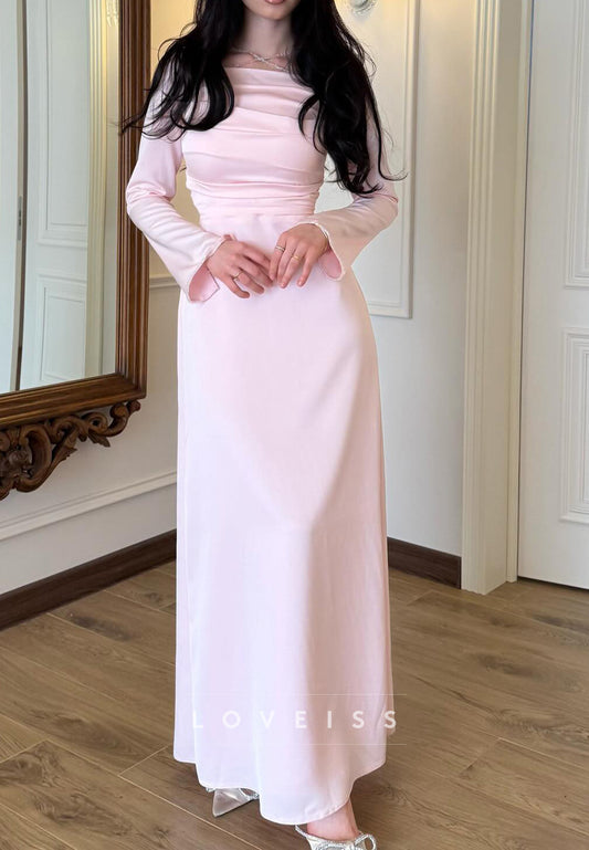 Square Long Sleeves Sleek Sheath Pink Formal Dress