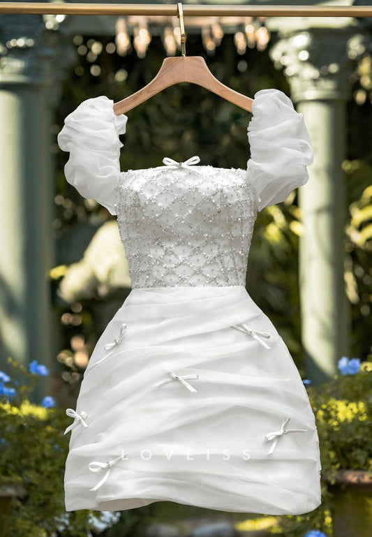 Square Puff Sleeves A-Line Short Homecoming Party Dress