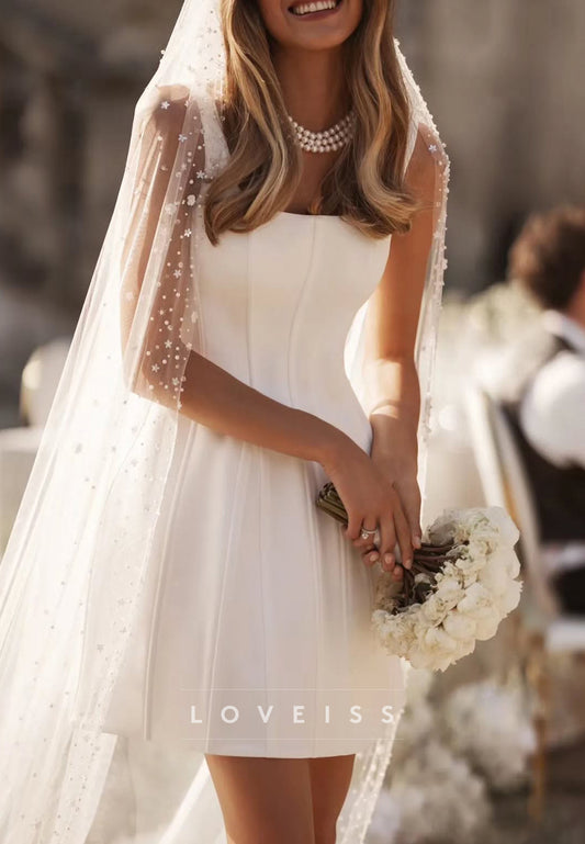 Square Sleeveless Straps A-Line Short Simple Wedding Dress
