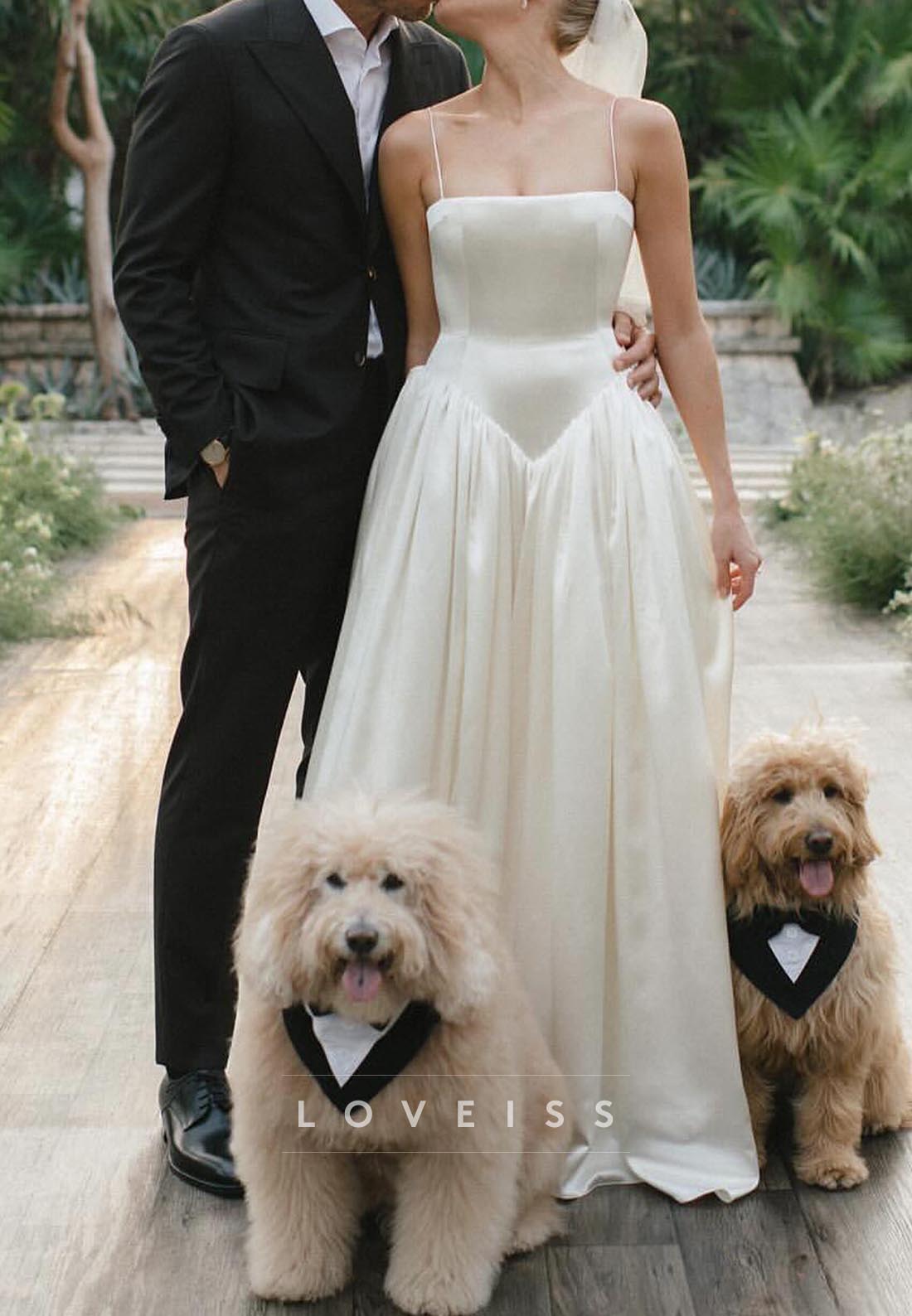 Square Spaghetti Straps Corset Pleated A-Line Wedding Dress