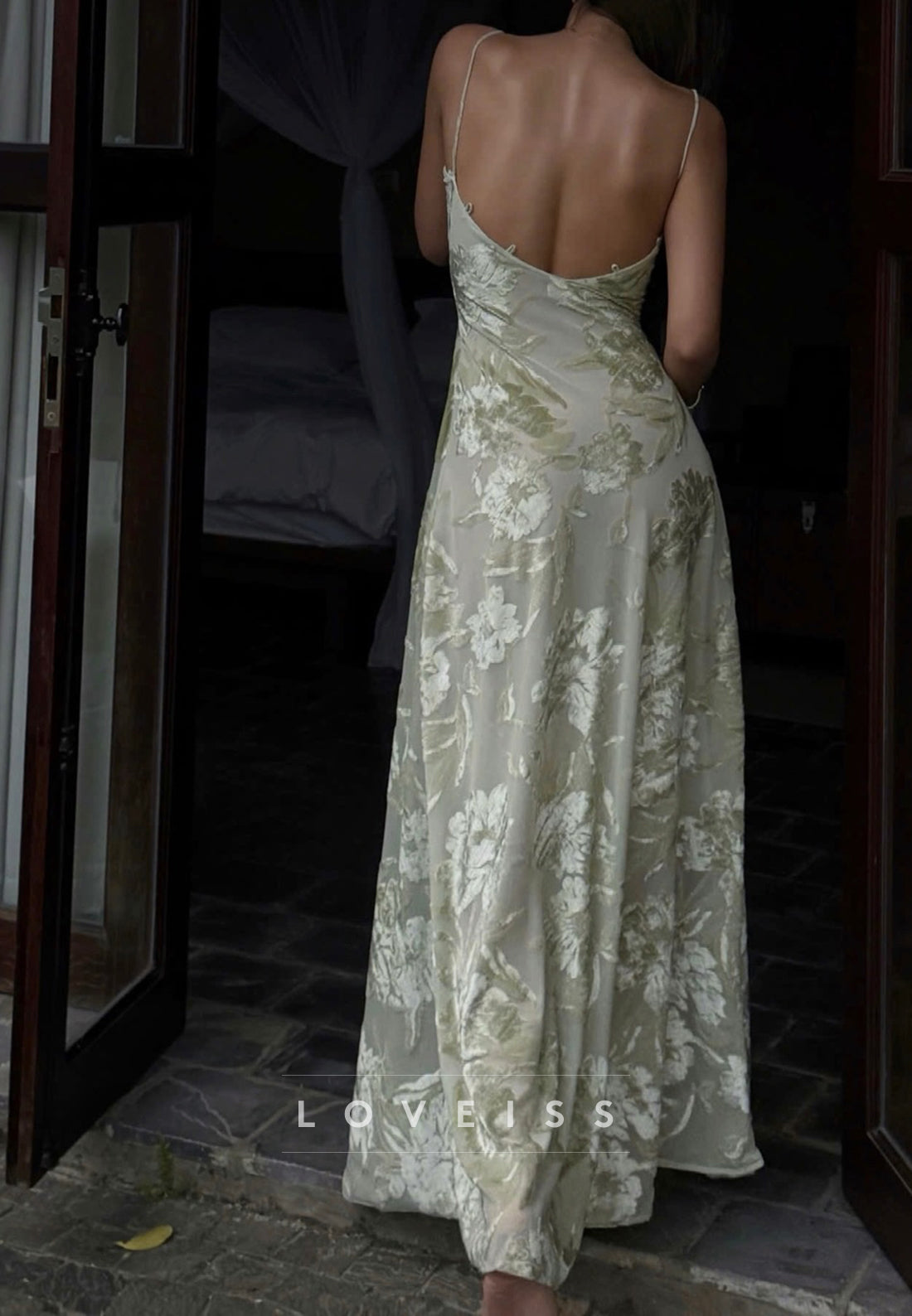 Square Spaghetti Straps Floral Printed Mermaid Prom Dress
