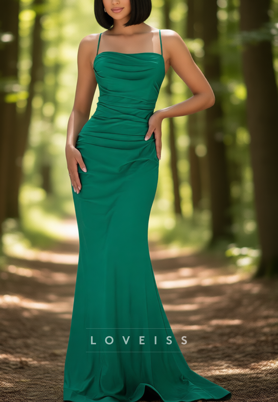 Square Spaghetti Straps Lace-Up Mermaid Prom Dress