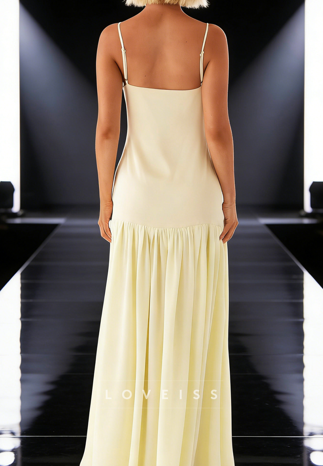 Square Spaghetti Straps Pleated Chiffon A-Line Prom Dress