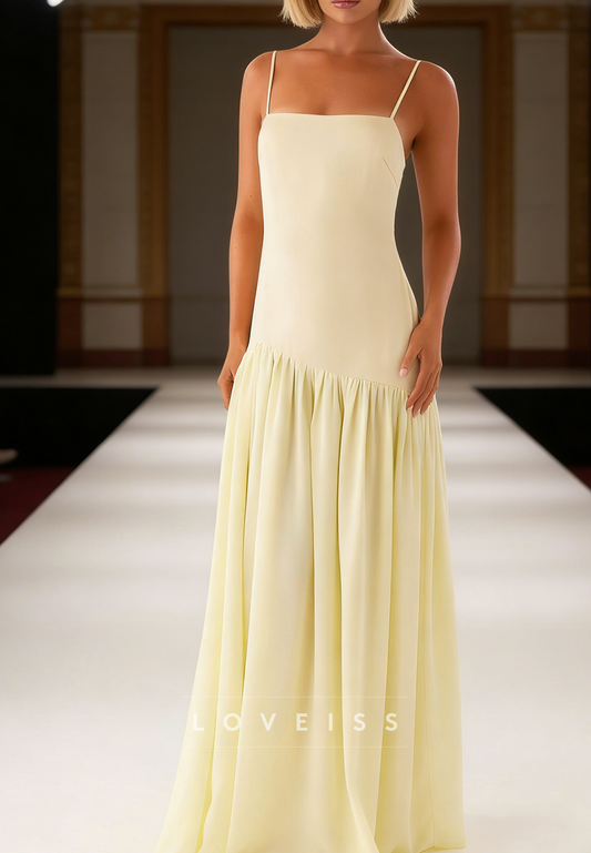 Square Spaghetti Straps Pleated Chiffon A-Line Prom Dress