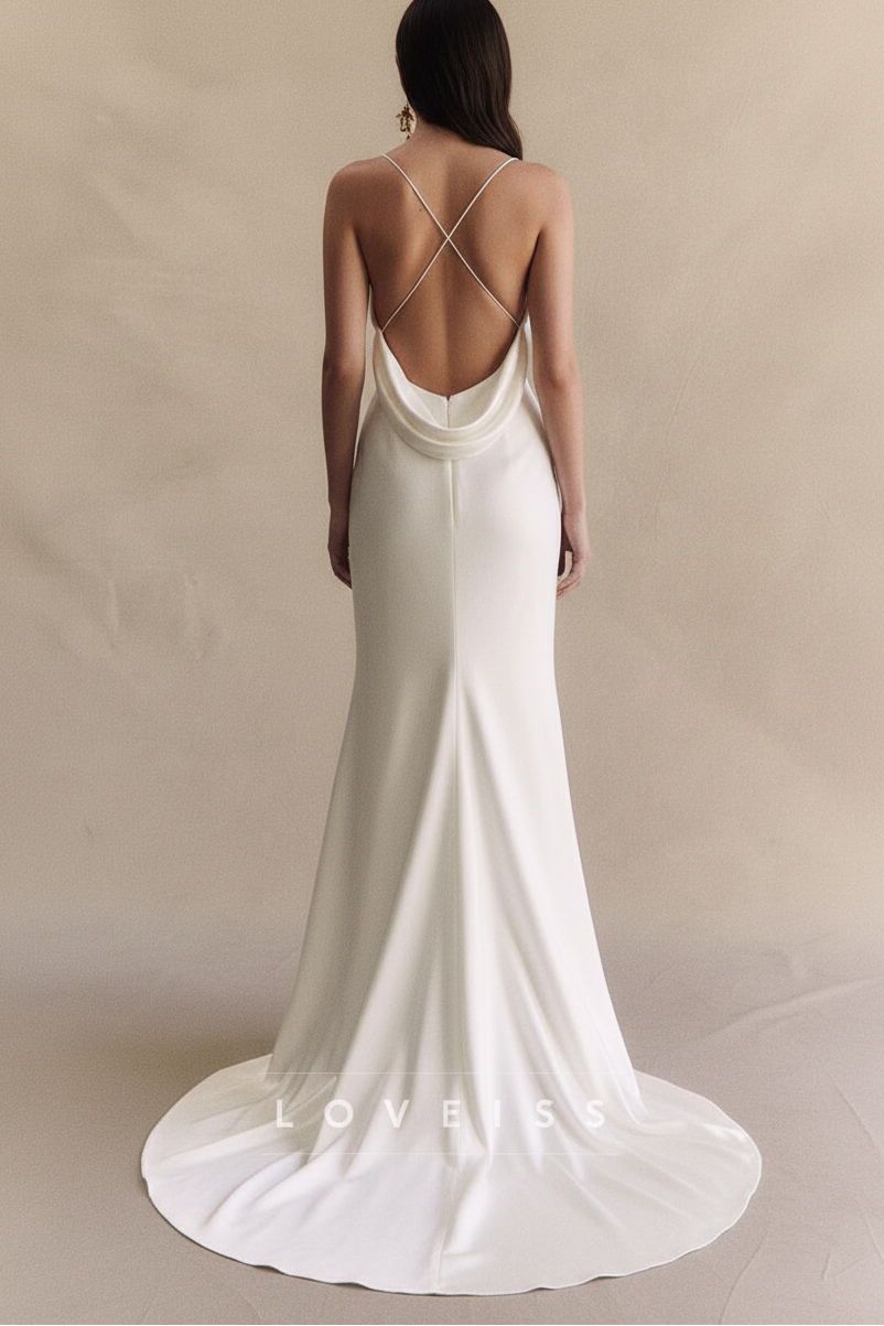 Square Spaghetti Straps Pleated Sleek Sheath Wedding Dress