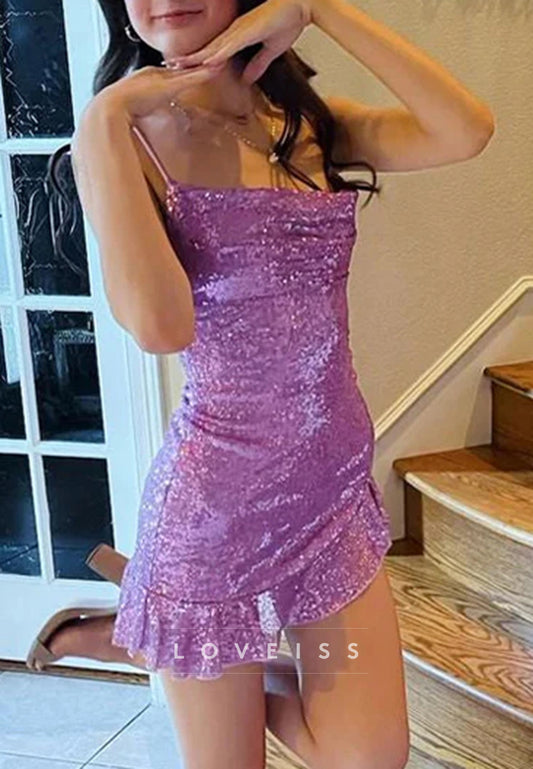 Square Spaghetti Straps Sequins Sheath Party Homecoming Dress