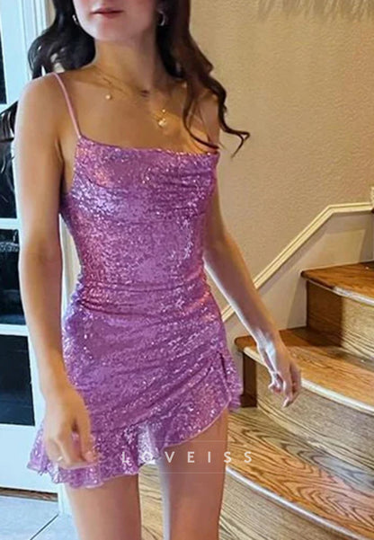 Square Spaghetti Straps Sequins Sheath Party Homecoming Dress