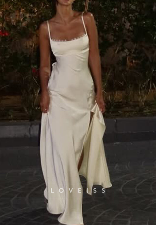 Square Spaghetti Straps Side Slit Mermaid Wedding Dress
