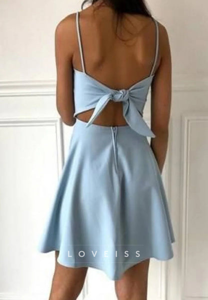 Square Spaghetti Straps Sleek A-Line Party Homecoming Dress
