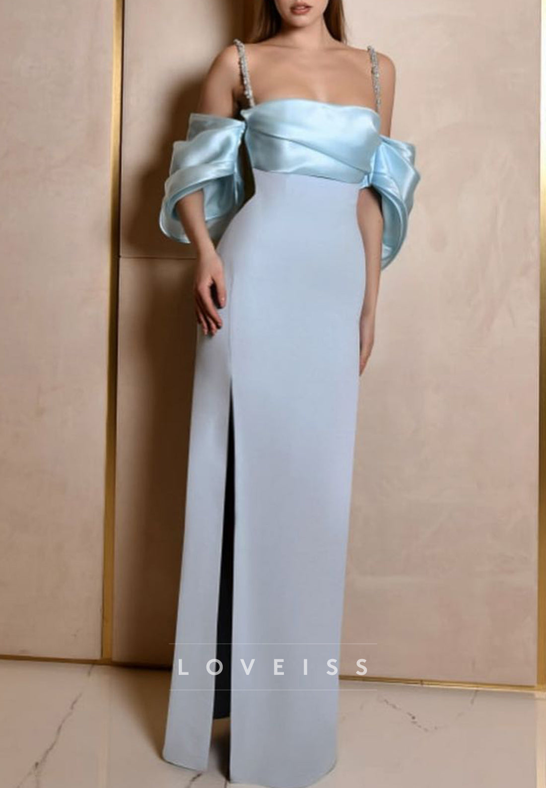 Square Spaghetti Straps Sleek Sheath Prom Dress