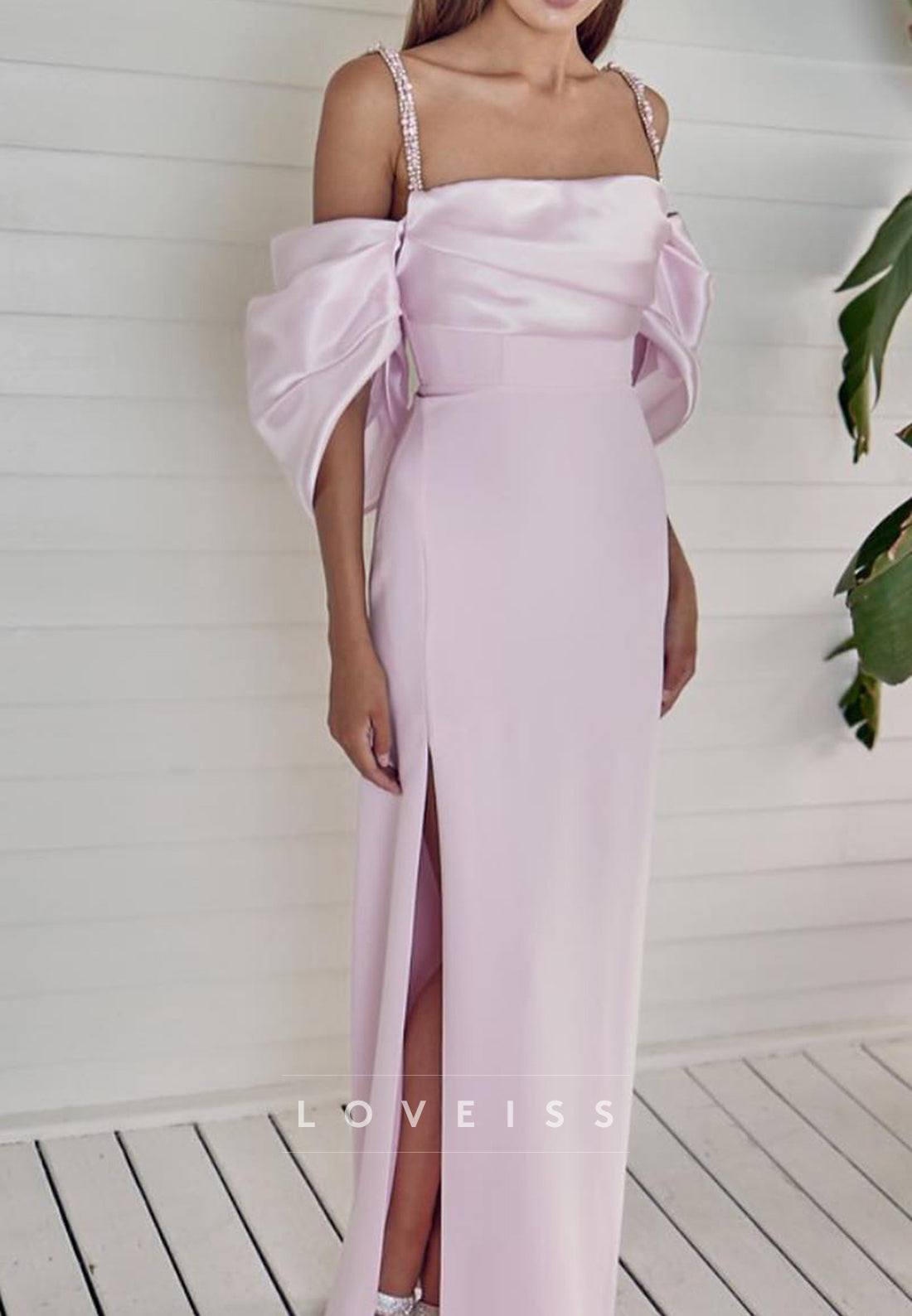 Square Spaghetti Straps Sleek Sheath Prom Dress