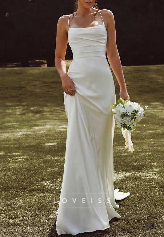 Square Spaghetti Straps Sleek Sheath Wedding Dress