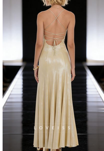 Square Spaghetti Straps Sleek Simple Sheath Prom Dress