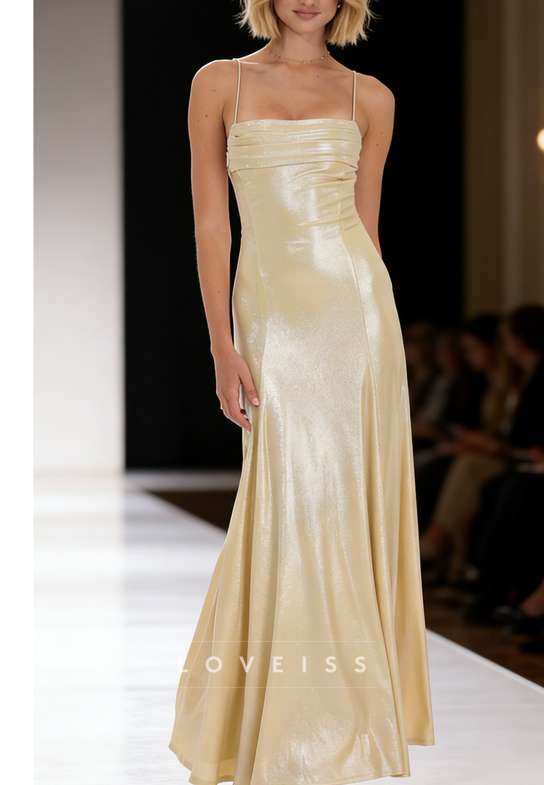 Square Spaghetti Straps Sleek Simple Sheath Prom Dress