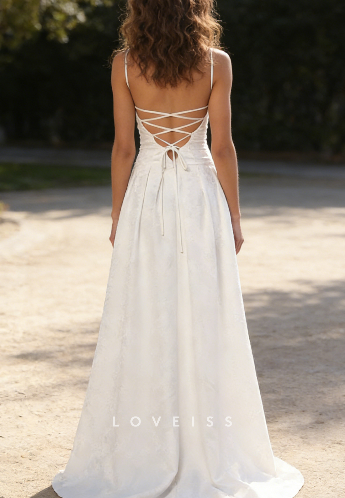 Square Spaghhetti Straps A-Line Floral Printed A-Line Wedding Dress