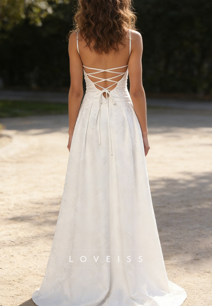 Square Spaghhetti Straps A-Line Floral Printed A-Line Wedding Dress