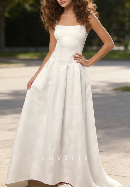 Square Spaghhetti Straps A-Line Floral Printed A-Line Wedding Dress