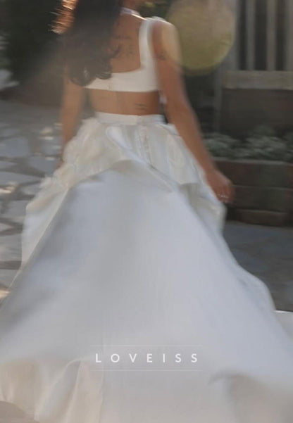 Square Straps 3D Floral A-Line Short Wedding Dress