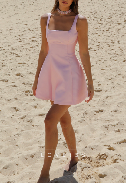 Square Straps A-Line Short Pink Sparky Homecoming Dress