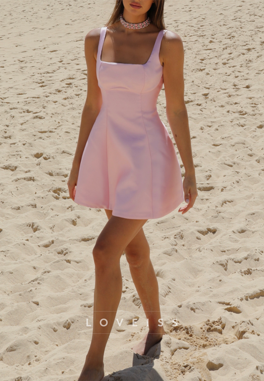 Square Straps A-Line Short Pink Sparky Homecoming Dress