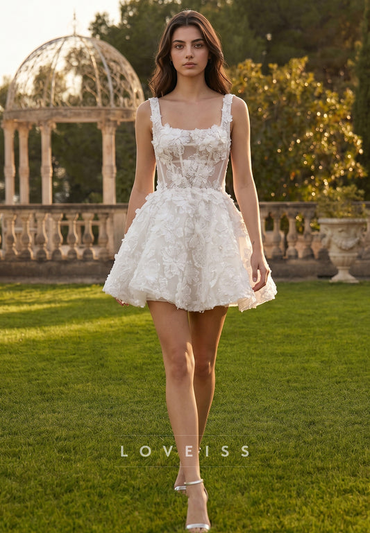 Square Straps Appliques A-Line Short A-Line Wedding Dress