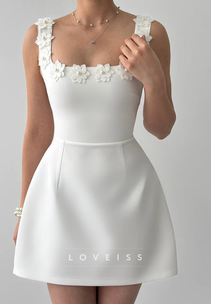 Square Straps Appliques A-Line Short Wedding Dress