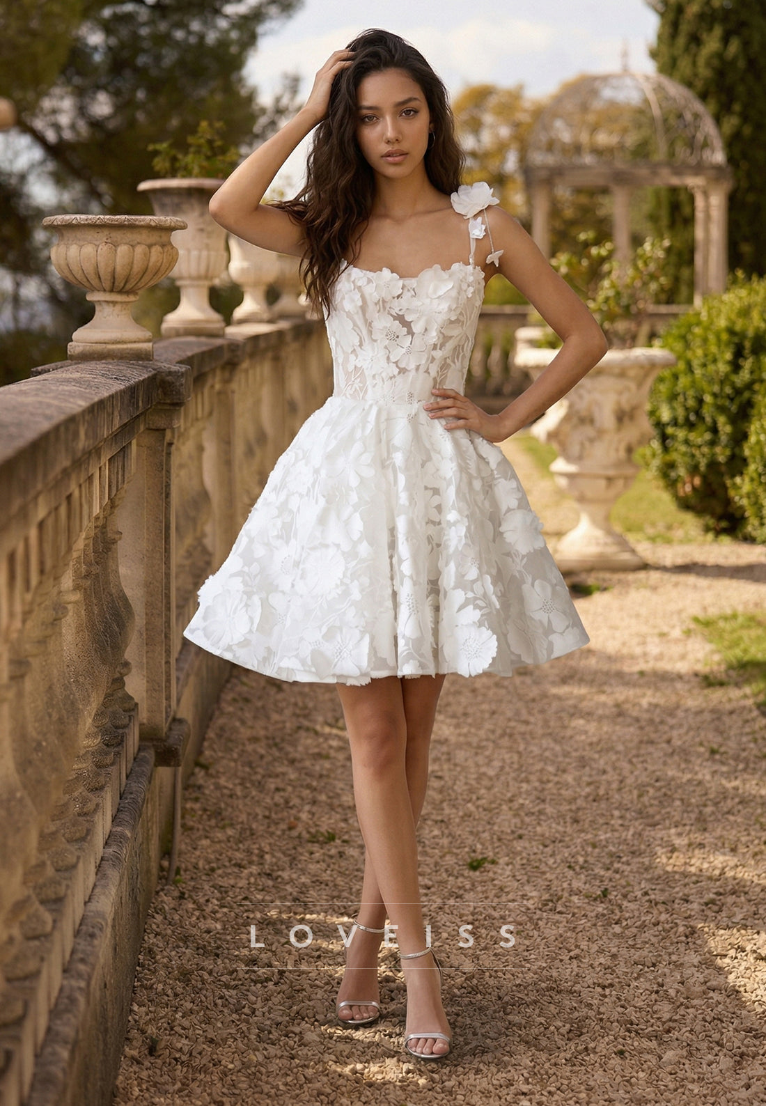 Square Straps Appliques Short A-Line Wedding Dress