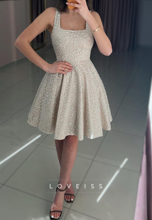 Square Straps Beaded Embroidery A-Line Party Homecoming Dress