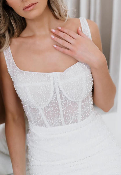 Square Straps Beaded Embroidery Mermaid Wedding Dress