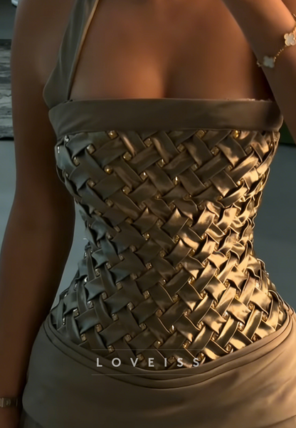 Square Straps Beaded Prom Dress Satin A-Line Evening Dress