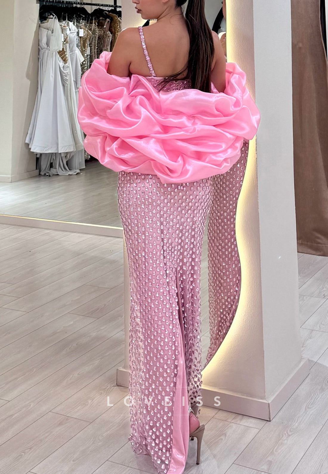 Square Straps Beaded Sparkly Mermaid Prom Dress