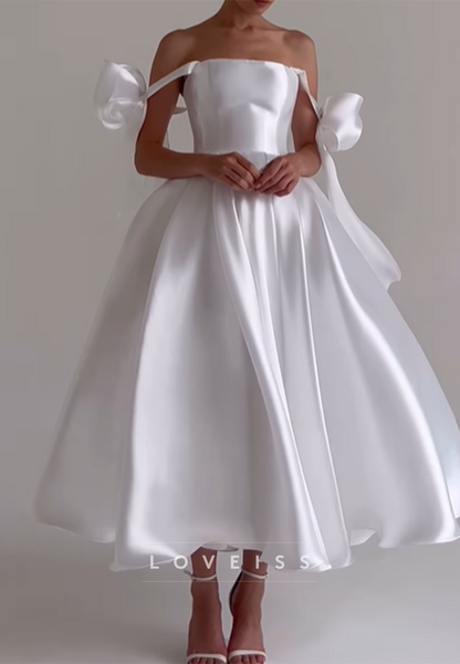 Square Straps Bow Sleek A-Line Wedding Dress