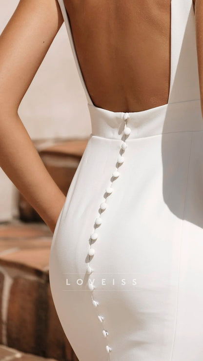 Square Straps Mermaid Simple Beach Wedding Dress