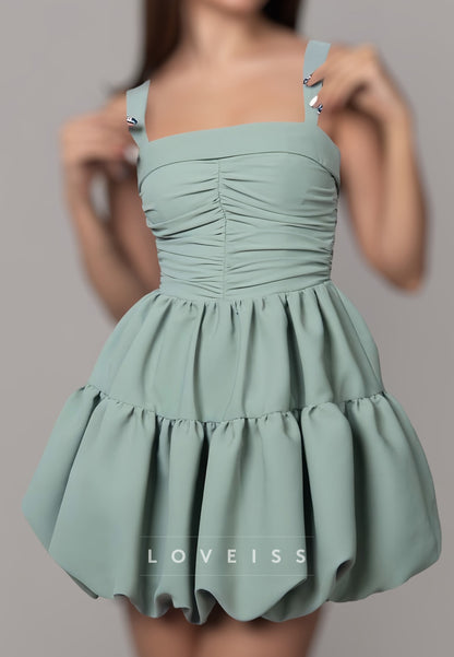 Square Straps Pleated A-Line Party Homecoming Dress